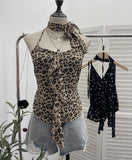 Real Shooting Lotus Side Hanging Neck Leopard Sling Female Summer Hot Waist With Small Vest Short Top 9139