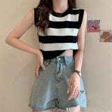 South Korea's Dongdaemun 2026 Summer New Hit Striped Knitted Vest Women Design Small Vest Top
