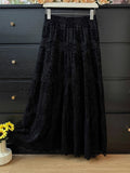 Gentle Wind Pure Color Hollow Lace Lace Dress Women Winter Lady Temperament High Waist Folds Big Swing Dress