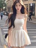 Sexy Babes Temperament Body White Sling Dress 2025 Summer New Golden Name A Word Skirt