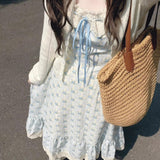 French Blue Floral Tie Sling Dress Dress Female Summer 2025 New Korean Wearing Sweet And Gentle Dress