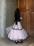 French Heavy Industry Mesh Dress Pink Wave Point A Long Skirt 2025 Winter Commute Cake Skirt