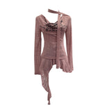 Real Shooting Retro Irregularly Hollow Knitted Jersey Dress Girl With Hottie Word Shoulder Collar Blouse 8101