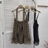 Real Shooting Low-Breasted U-Neck Sexy Outside Wearing Leopard-Print Sling Vest Ribbon Lotus Leaf Side Loose Sleeveless Topess Female 9333