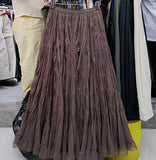 Autumn Folded Net Dress Large Size Women's A-Character Skirt Long Fairy Dress Cake Skirt Skirt Skirt Skirt