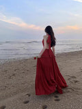 Red-Dewed V-Neck Dress New Thin Thai Sanya Seaside Beach Dress Atmosphere