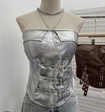 Street Breeze Leather Buckle With Chest With Chest Cushion Anti-Slip Wrapped Chest Vest Pu Leather Top 2781