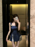 Orange Collar Knitted Sling Women 2026 Summer Outside Wearing A Small Sense Of Design To Open Fork On The Sleeveless Clothes