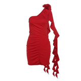 2025 Hong Kong-Flavored Temperament Three-Dimensional Roses With An Open Shoulder Dress Female Design Sense Slimming Bag Her Hip Dress