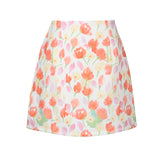 Oil Painting Print High-Rise Half-Dress Anti-Light A-Word Bag Babes Holiday Broken Flower Short Skirt Female 6116