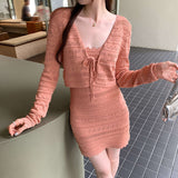 French Temperament Hook Hollow Bagted Sling Dress Woman 2025 New Super-Good-Looking Knitted Cardigan Two Sets