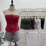 Vintage Punk With Chest Pad Anti-Slip Bar Bra Vest With Zipper Open Fork Short Top Female 6230