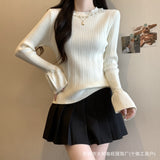 Heavy Industry Nail Ball Collar Collar Collar Sweater Women In Autumn And Winter With High-Level Horn Sleeve Tops Knitted Bottom Shirt