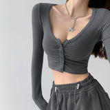 Spice Girls Short-Num T-Shirt Embody Temperament V Collar Long-Sleeved T-Shirt Thai Summer Spring And Autumn Winter Top