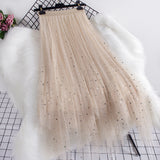 Autumn/Winter 2025 New High Waist Star Liangli Gold Velvet Lining Irregular Net Yarn Mid-Length Skirt