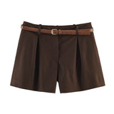 2026 Spring New Women's Fashion Casual Loose High-Waist Belt Shorts 4387472