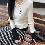 French Unique Color Button Long-Sleeved Knitted Shirt Women's Autumn And Winter Sweater Bottoming Design Feel Niche Top
