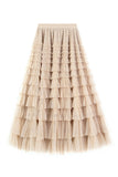 Net Yarn Lotus Leaf Side Temperament Skirt Women's Dress 2025 Spring And Autumn New Famous Woman Long Dress Thin Cake Skirt 2210