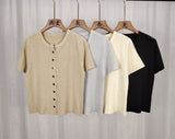 Design Sense Of Small Single-Dcupuncture V-Neck Open Fork Front-Sleeve Knitted Women 2025 Summer New Top