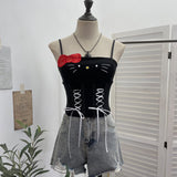 Sweetheart Babes Bow With Chest Cushion Small Sling Wearing Rope Strap Vest Short Sleeveless Top 1278