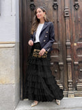 New Women's High-End Sense Summer Temperament British Net Yarn Cake Skirt Punt Skirt Solid Color A Word Half-Body Skirt