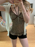 Leopard-Print V-Neck Sling Vest Women Summer Wear High-End Sexy Sexy Hot Girl Repair Waist Top