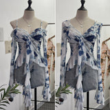 Irregular Kinking Of The Net Yarn Irregularly Kinked Lotus Lobe Slings Shoulder Horn Sleeve T-Shirt Short Top 2618