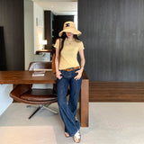 Light People Gentle Know Wearing A Hazy Half-Sleeved Knitted Shirt 2026 Spring New Slimming Top