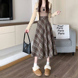 Curry Hair Lattice Half Skirt Women Autumn And Winter 2025 New High-Rise Thin Half Skirt A Word Long Umbrella Skirt