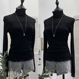 Real Shooting With Thin Velvet Lining Of The Bottom Shirt Wave Dot Mesh Long Sleeve With Top Collar Slim T-Shirt Woman 2801
