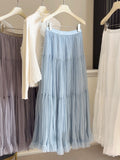 Spring High-Waisted Lotus Leaf Side Net Yarn Large Swing Half-Dress Woman 2026 New Gentle Thin Fall A-Word Dress