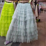 New Women's High-End Sense Summer Temperament British Net Yarn Cake Skirt Punt Skirt Solid Color A Word Half-Body Skirt