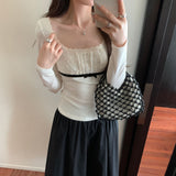 Lace Lace Lace Collar Long Sleeves With A Bottom Shirt T-Shirt Girl 2025 New Early Autumn Chic Single Put On Clothes