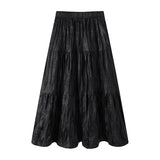 In The Autumn Of 2025, The New Folded High-Waisted 100-Folded Skirt Women's Leather Skirt Texture Of A Niche Pressure Folded Umbrella Skirt