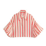 Women's Clothing Spring 2025 New Loose Casual Striped Lantern Sleeve Short Shirt Lady Top