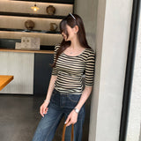 Lyselle Tiansi Design-Striped Mid-Sleeve T-Shirt For Women's Summer 2025 New Five-Point Sleeves Of Beautiful Little Top