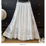 2025 Summer French Gentle Hollow Lace Lace Half-Dress Woman High-Waist A Word Folded Loose Umbrella Skirt