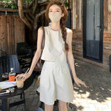 Simple Casual Suit Loose Vest Top Women's 2025 New High-Waist Broad-Legged Shorts Summer Two-Set