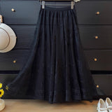 2025 Summer French Gentle Hollow Lace Lace Half-Dress Woman High-Waist A Word Folded Loose Umbrella Skirt