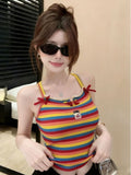 Dopamine Color Striped Vest Woman Summer Small Man With Lean Straps Small Slings To Put On Top
