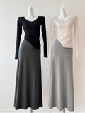 2025 Summer Summer Modal Dress Women Feel Loose Soft Casual Simple Gray Hip Long Skirt