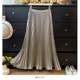 Autumn 2025 French Fashion Shiny Feeling 100 Folded Skirt Women High-Waist A Word Loose Umbrella Skirt Tide