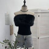 Real Shooting Hottie Hair Splicing Elastic Brush Chest Vest Zipper Umbilly Short Sleeveless Top 6285