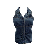 Hanging Neck V-Neck Single Buckle Denim Vest Repair Behind The Back Tight To Take A Short Sleeveless Top Lady 830