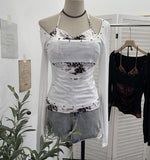 Real Shooting Hottie Phabby Two Broken Hanging Neck Design T-Shirt With Chest Cushion Long Sleeve Bottom Shirt 2819