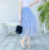 Irregular Net Yarn Half Dress Woman's Long Mid-Term 2025 Spring New Yarn Skirt High-Waisted Thin Dress