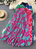 French Temperament Print High Waist Thin A Word Big Swing 100 Folded Skirt 2026 New Holiday Style Long Skirt