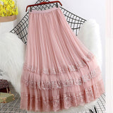 Half-Body Skirt 2025 Spring Korean Version Of The New High-Waisted Lace Splicing Mesh Dress Female 100-Folded Skirt A-Word Long Skirt