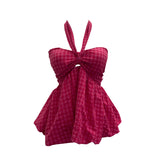 Real Shooting A Variety Of Wearing Striped With Bows Hanging Neck Bra Vest With Chest Cushion Lattice Sleeveless Short Top 9227