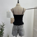 Real Shooting Hottie Sexy Sling Sling Vest Lace Side Splicing Letter Embroidery Short Outer Wearing Sleeveless Small Top 1232